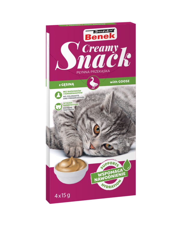 Super Benek Creamy Snack. Płynna przekąska dla kotów z gęsiną (4 x15 g)