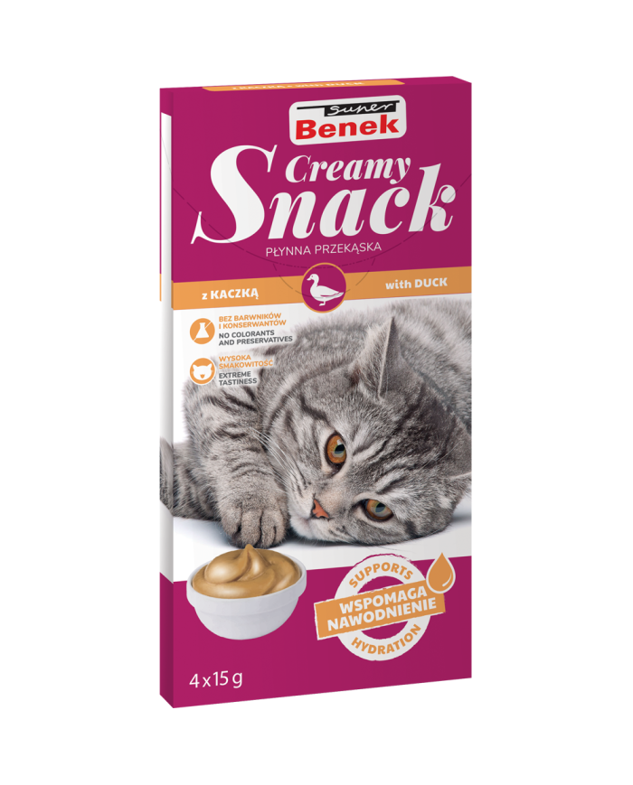 Super Benek Creamy Snack. Płynna przekąska dla kotów z kaczką (4 x15 g)